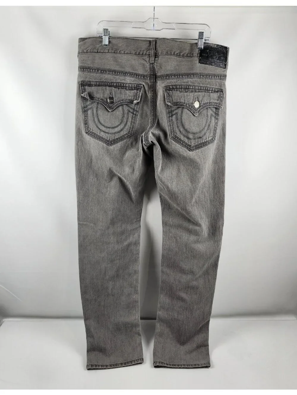 True Religion Jeans Mens 36x34 Gray Mid Rise Straight Leg Denim M58800BQT1 USA